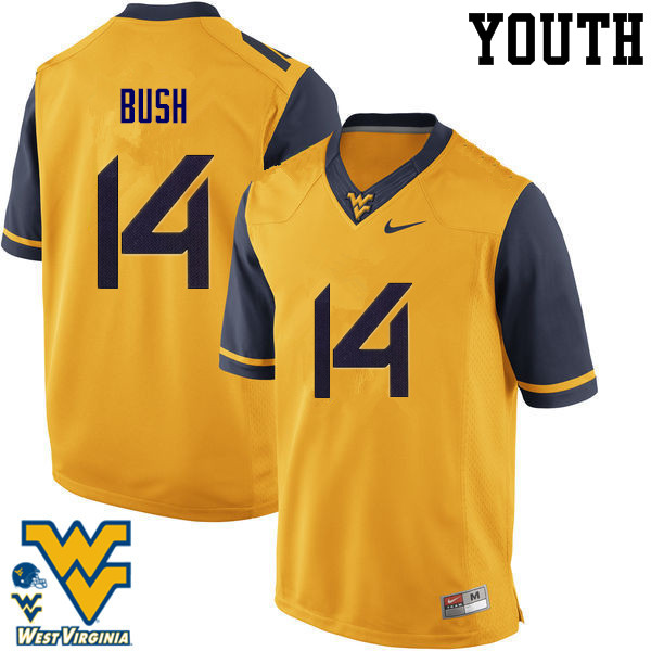 NCAA Youth Tevin Bush West Virginia Mountaineers Gold #14 Nike Stitched Football College Authentic Jersey EN23O26UY